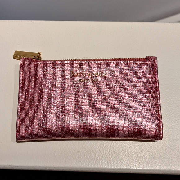 Nwt: Kate Spade sparkly pink bi-fold wallet - Picture 1 of 8